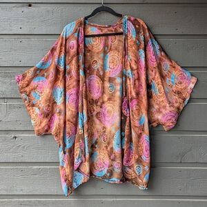 Boho Harem Pants Short Kimono Lightweight Wrap Brown Pink Aqua Blue Om Symbol